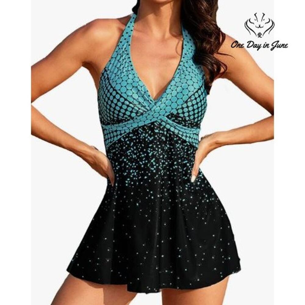 Tabana Halter V Neck Cross Front Tankini Swimsuit Size L